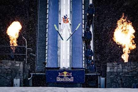 Stephan Embacher perform at Red Bull Skoki w Punkt in Zakopane, Poland on April 5, 2025.