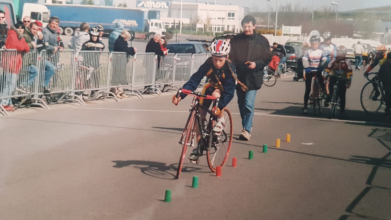 French cycling athlete Pauline Ferrand-Prévot rides a bicycle when she was younger.