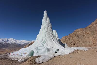 An image of an ice structure made by the Ice Stupa Project.