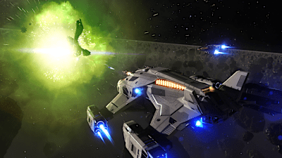 A screenshot of a large fight in Elite: Dangerous.