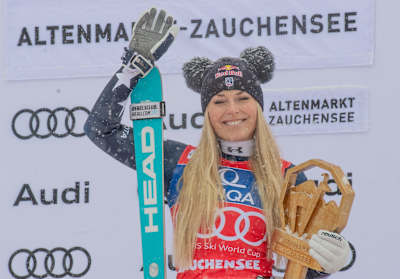 Lindsey Vonn winning the 1st place at FIS Alpine Skiing World Cup on January 10, 2026 at Zauchensee, Austria.