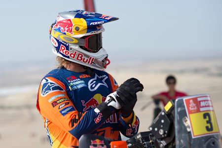 Toby Price von Red Bull KTM Factory Racing ist am 17. Januar 2019 am Start der 10. Etappe der Rallye Dakar 2019 von Pisco nach Lima, Peru, zu sehen.