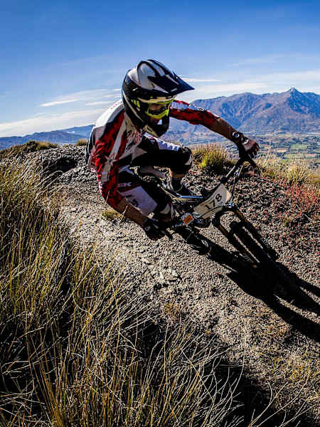 Justin Leov in action during the Coronet Peak Enduro in Queenstown, New Zealand