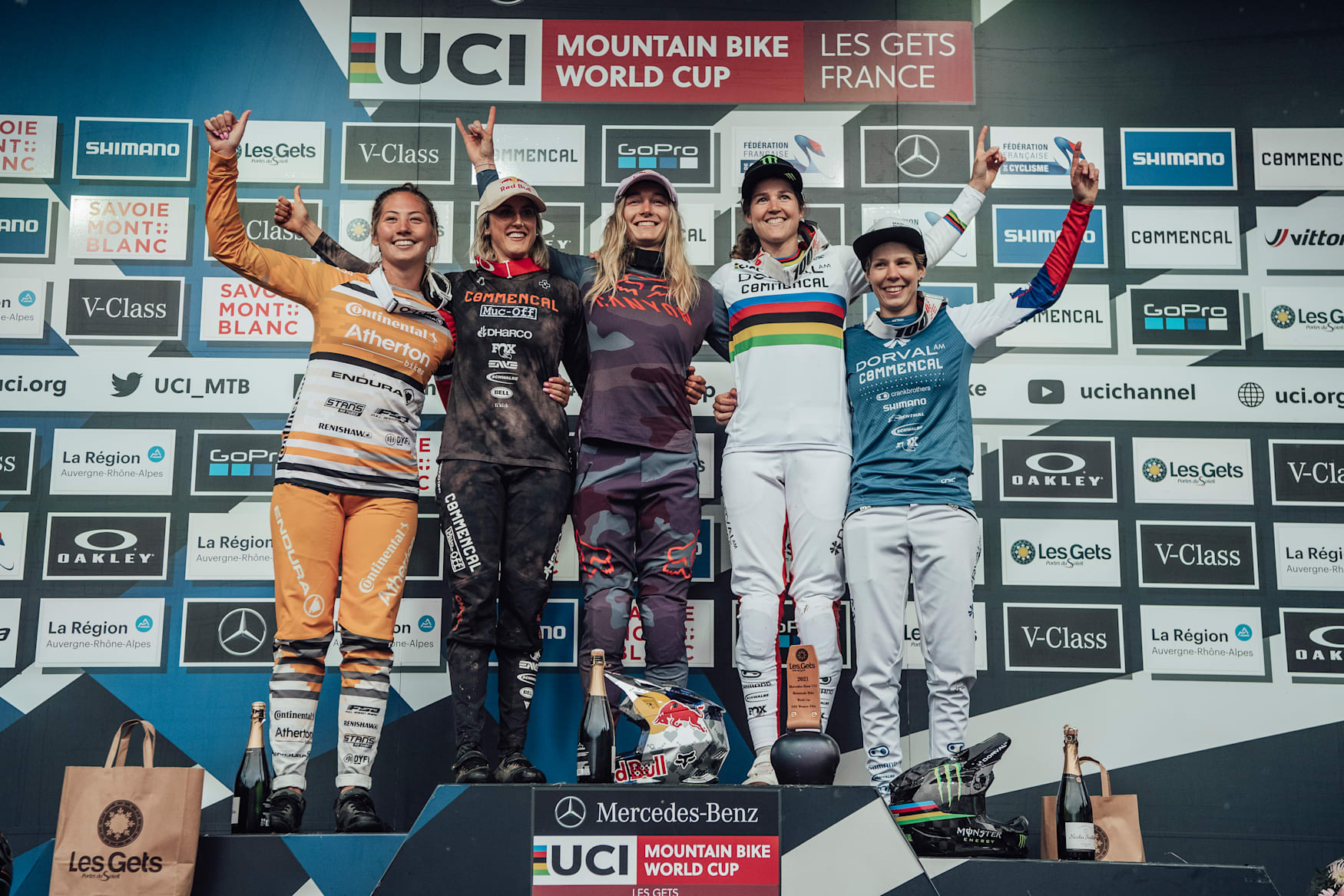 Women's podium at Les Gets 2021.