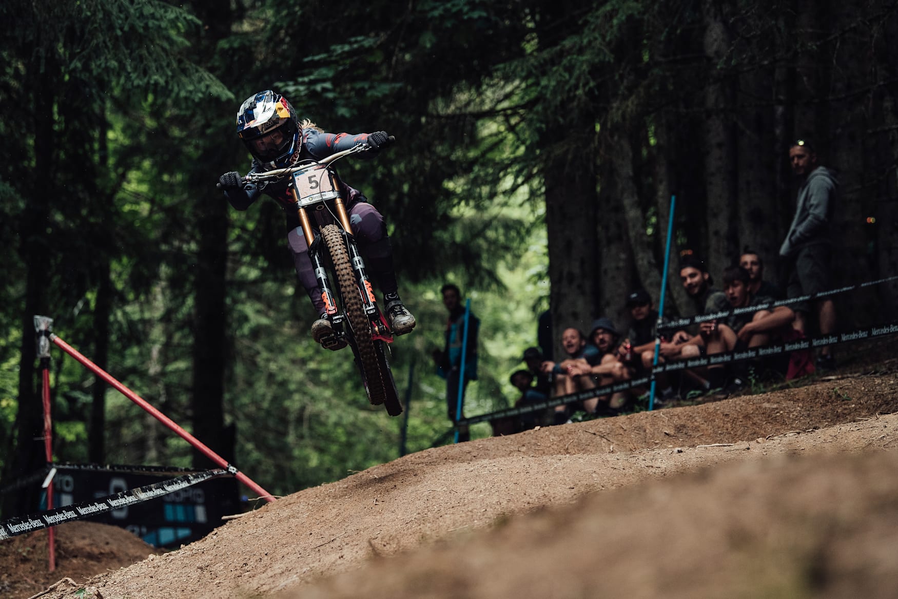 Tahnee Seagrave hits jump in Les Gets.