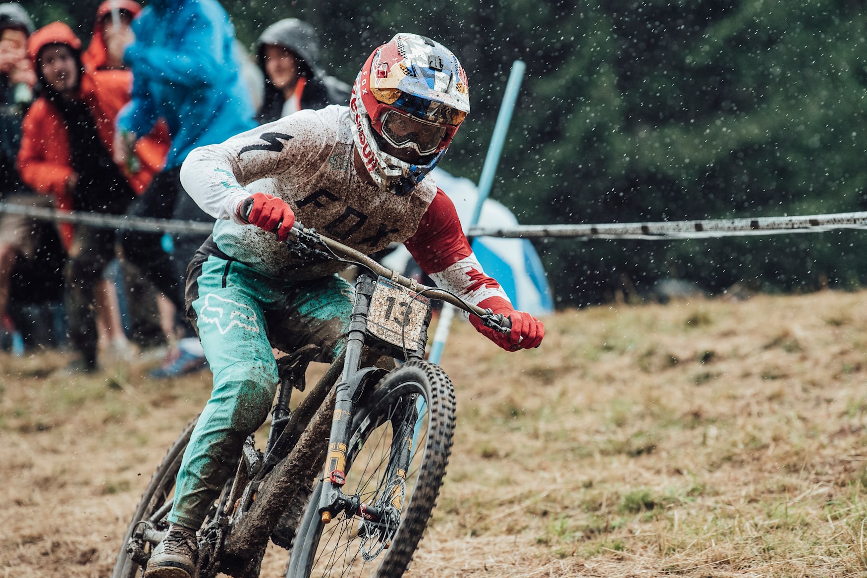 Finn Iles rides during finals at the UCI MTB Downhill World Cup at Les Gets, France, on July 3, 2021.