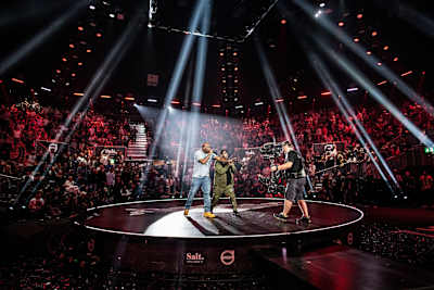 M.O.P on stage performing at the Red Bull BC One World Final 2018 in Zurich, Switzerland.