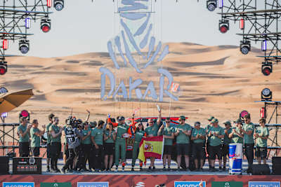 Cristina Gutierrez (ESP) for The Dacia Sandriders at the finish line after stage 12 of Rally Dakar 2025 from AL SHUBAYTAH to SHUBAYTAH, Saudi Arabia on January 17, 2025. 