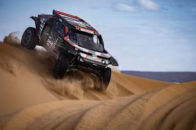 Nasser Al Attiyah and Fabian Lurquin perform at the Power Stage of the Rallye du Maroc, stop 5 of the World Rally-Raid Championship, in Fez, Morocco.