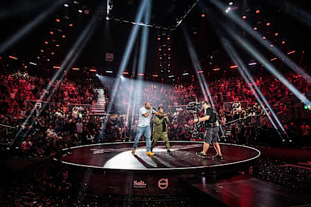 M.O.P on stage performing at the Red Bull BC One World Final 2018 in Zurich, Switzerland.