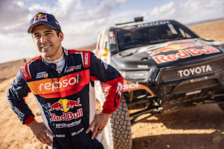 Lucas Moraes of Toyota Gazoo Racing is seen at the finish line of the Rallye du Maroc, stop 5 of the World Rally-Raid Championship, in Erfoud, Morocco, on October 17, 2025.   