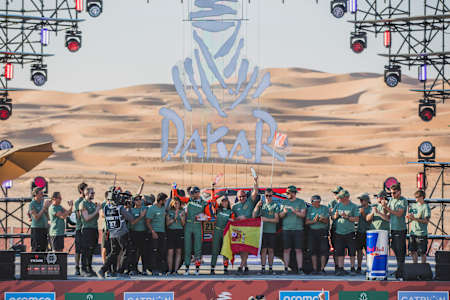 Cristina Gutierrez (ESP) for The Dacia Sandriders at the finish line after stage 12 of Rally Dakar 2025 from AL SHUBAYTAH to SHUBAYTAH, Saudi Arabia on January 17, 2025. 