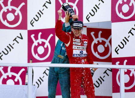 Senna celebrates his first title in Japan '88