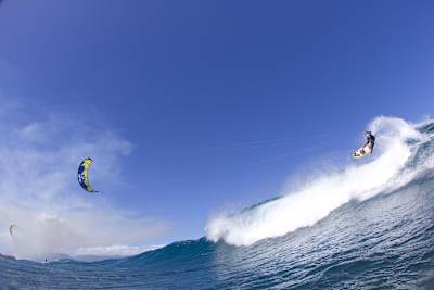 Marc Ramseier kitesurfs at the Red Bull King Of The Air 2005 event in Maui, Hawaii, United States.