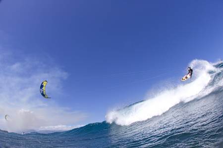 Marc Ramseier kitesurfs at the Red Bull King Of The Air 2005 event in Maui, Hawaii, United States.
