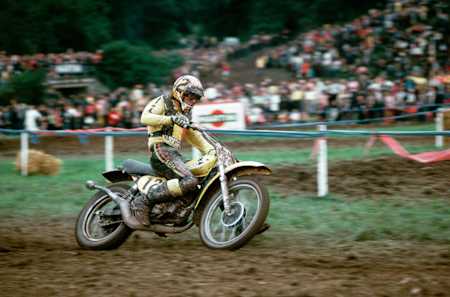 Five-time world motocross champion Roger De Coster in action during a Motocross Grand Prix race.