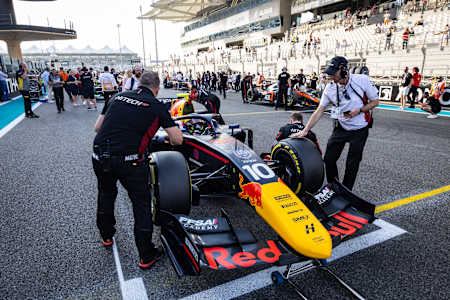 Isack Hadjar on the grid of F2 in Abu Dhabi 2023