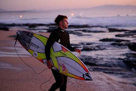 Jack Robinson on the beach at Jeffreys Bay, South Africa