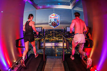 Participants running at the Red Bull 24 hours running event in Karlatornet, Göteborg, Sweden on the 8-9th of March 2025.