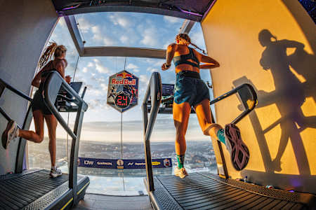 Participants running at the Red Bull 24 hours running event in Karlatornet, Göteborg, Sweden on the 8-9th of March 2025.