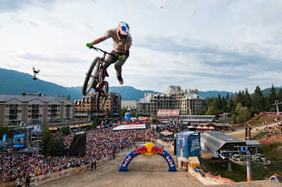 Martin Söderström performs a 360 tail-whip to complete his run at Red Bull Joyride in Whistler, Canada on the 18th of August, 2012.