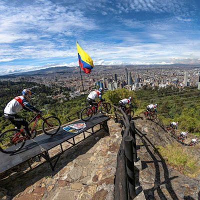 Participants compete at Red Bull Monserrate Cerro Abajo 2021 in Bogotá, Colombia, on February 6, 2021.