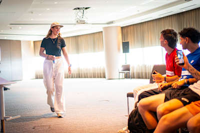 Bea González steps confidently inside the Red Bull Padel Dash World Final 2025 venue in Sevilla, poised for action and inspiring fans at this electrifying padel event