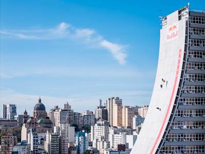 The Red Bull Building Drop ramp at Centro Administrativo Fernando Ferrari (CAFF), Porto Alegre, Brazil.
