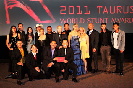 The winners of the Taurus World Stunt Awards 2011 on stage in Los Angeles, California on May 14, 2011.