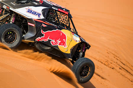 Cristina Gutierrez Herrero (ESP) and Pablo Moreno Huete (ESP)for Red Bull Can-Am Factory Racing races during stage 8 of Rally Dakar 2024 from AL DUWADIMI to HAIL, Saudi Arabia on January 15, 2024.