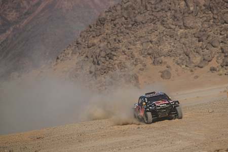 Lucas Moraes (BRA) and Monleon Armand (ESP) for Toyota Gazoo Racing
 races during stage 11 of Rally Dakar 2024 from AL ULA to YANBU, Saudi Arabia on January 18, 2024.