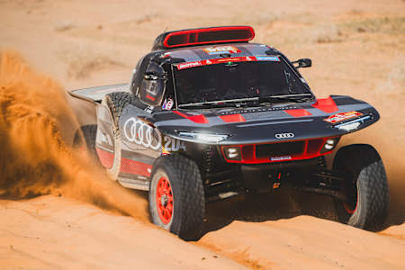 Carlos Sainz and Lucas Cruz from Team Audi Sport power through the Saudi Arabian sands during stage 1 of Rally Dakar 2024 on January 6