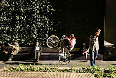 Bike Life rider Luis Banks riding in Midtown Manhattan.