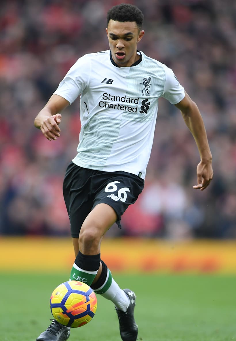 An image of footballer Trent Alexander-Arnold making his Premier League debut at Old Trafford in 2017.