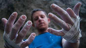 Tommy Caldwell seen during the filming of the movie The Dawn Wall in Yosemite Valley, CA, United States in January, 2015.
