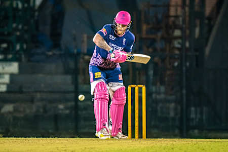 Ben Stokes bats during a training session for Rajasthan Royals.