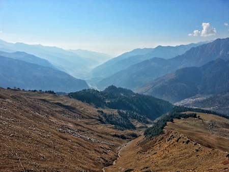 View of Kullu Valley from Mount Patalsu in Himachal Pradesh.