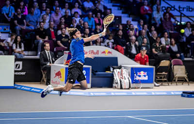 Stefanos Tsitsipas plays tennis at the Erste Bank Open ATP Tournament in Vienna, Austria on October 24, 2023.