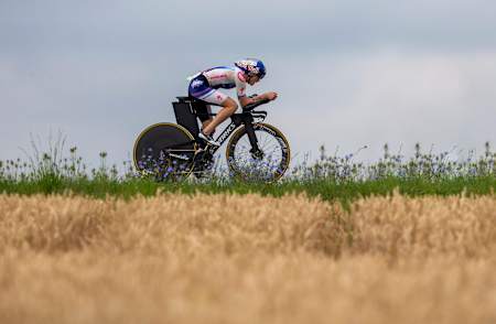 Lucy Charles-Barclay rides alone on the Challenge Roth course.
