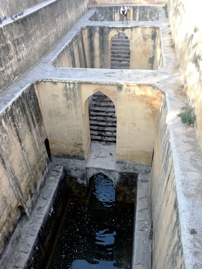Naku Baori, a stepwell near Amber town in Jaipur, Rajasthan.