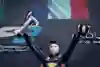 Isack Hadjar on the Formula 2 podium at the Emilia-Romagna Grand Prix.