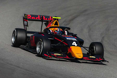 Liam Lawson driving during the second pre-season test of the FIA Formula 3 Championschip at Circuit de Barcelona Catalunya on March 19, 2019.