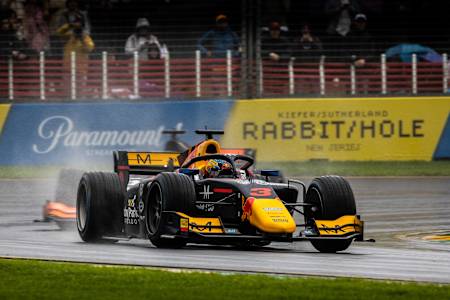 Zane Maloney racing F2 in the wet - Australian GP 2023