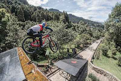 Pedro Burns jumps into a ramp landing at Red Bull Monserrate Cerro Abajo in Bogota, Colombia.