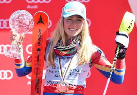 Mikaela Shiffrin celebrating her world cup win in Aspen