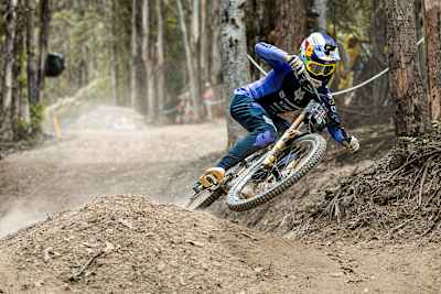 Asa Vermette performs during practice at Red Bull Hardline in Maydena Bike Park, Australia on February 08, 2025.