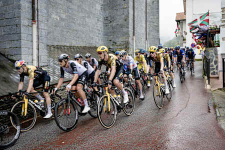 Cyclist on the Tour de France stage between Vitoria-Gasteiz and San Sébastián in Spain in 2023.