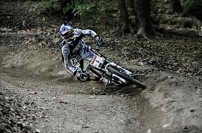 Gee Atherton racing at the MTB World Cup in Maribor, 2008.
