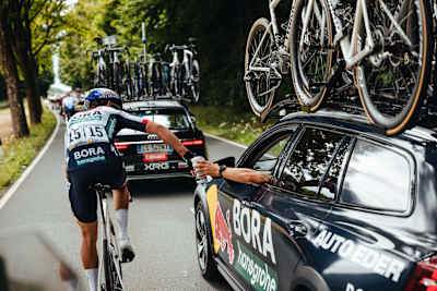 Red Bull - BORA - hansgrohe rider on Deutschland Tour 2025 - Stage 2 in Essen, Germany, 22 August 2025. 