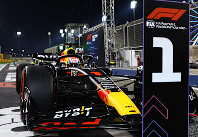 Pole position qualifier Max Verstappen drives the Oracle Red Bull Racing RB19 during qualifying ahead of the F1 Grand Prix of Bahrain at Bahrain International Circuit on March 04, 2023.